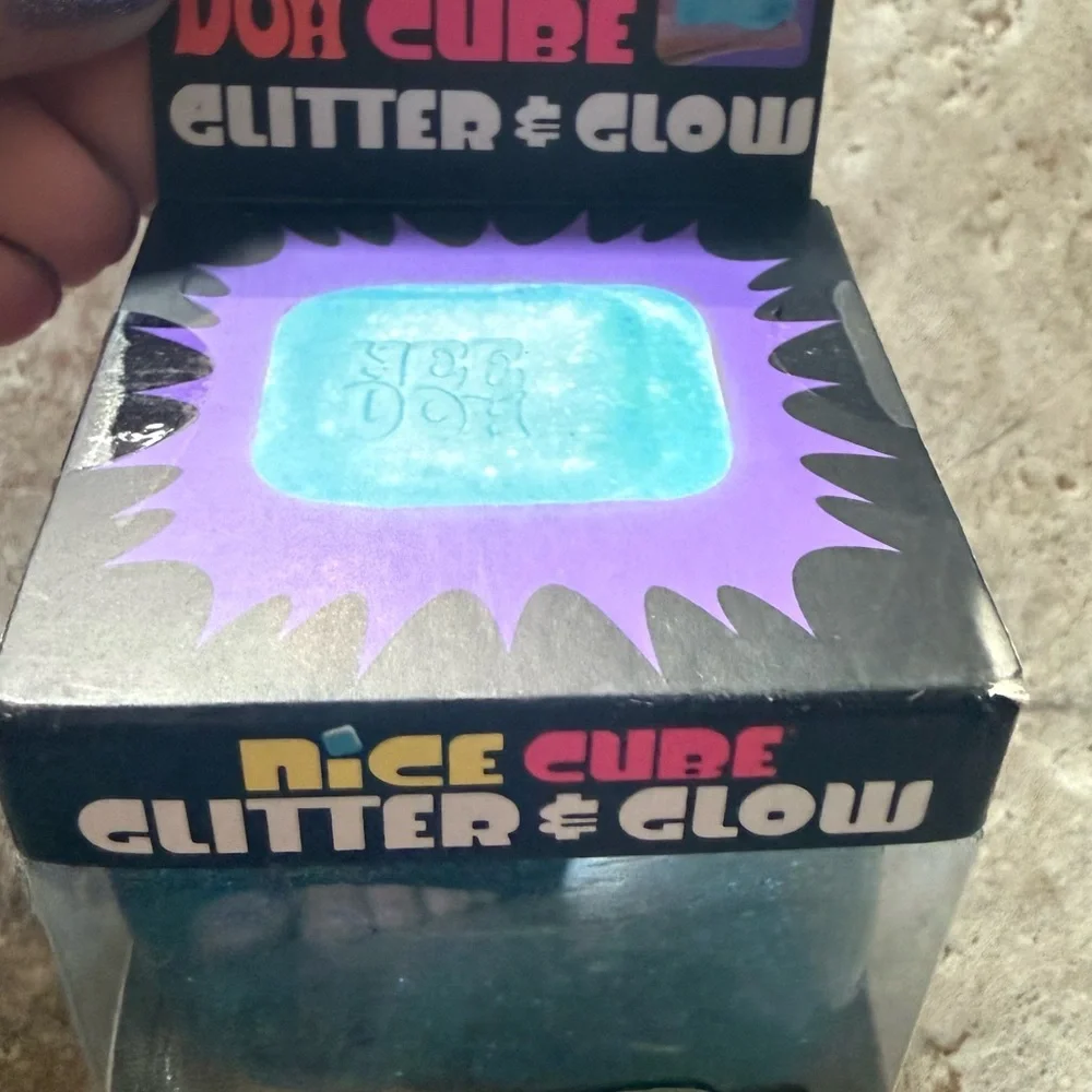 NeeDoh Nice Cube Glitter & Glow Squish Toy - Teal - Picture 2 of 5